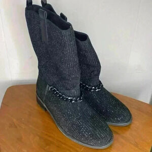 Midnight Velvet Bling Chain Boot Black Size: 8M
